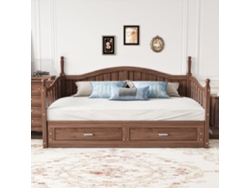 Sofá Cama Extensible 90/180x190 Cm, Columnas Romanas, Cajones, Pino Nogal