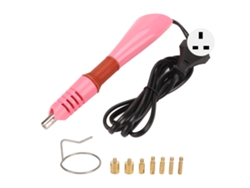 Aplicador de adhesivo termofusible autónomo con termostato, 7 puntas metálicas, color rosa, enchufe británico de 110/220 V.