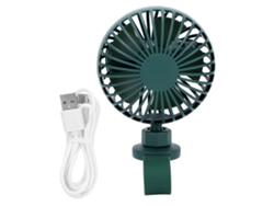 Mini ventilador portátil USB para reloj, pulsera con correa verde.