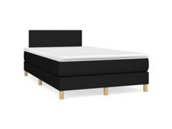 Cama Box Spring Con Colchón Y Luces Led Tela Negro 120x190 Cm