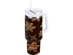 Taza térmica con forma de galleta navideña, 1200 ml, con pajita y tapa, botella de agua térmica de acero inoxidable, sin marca.