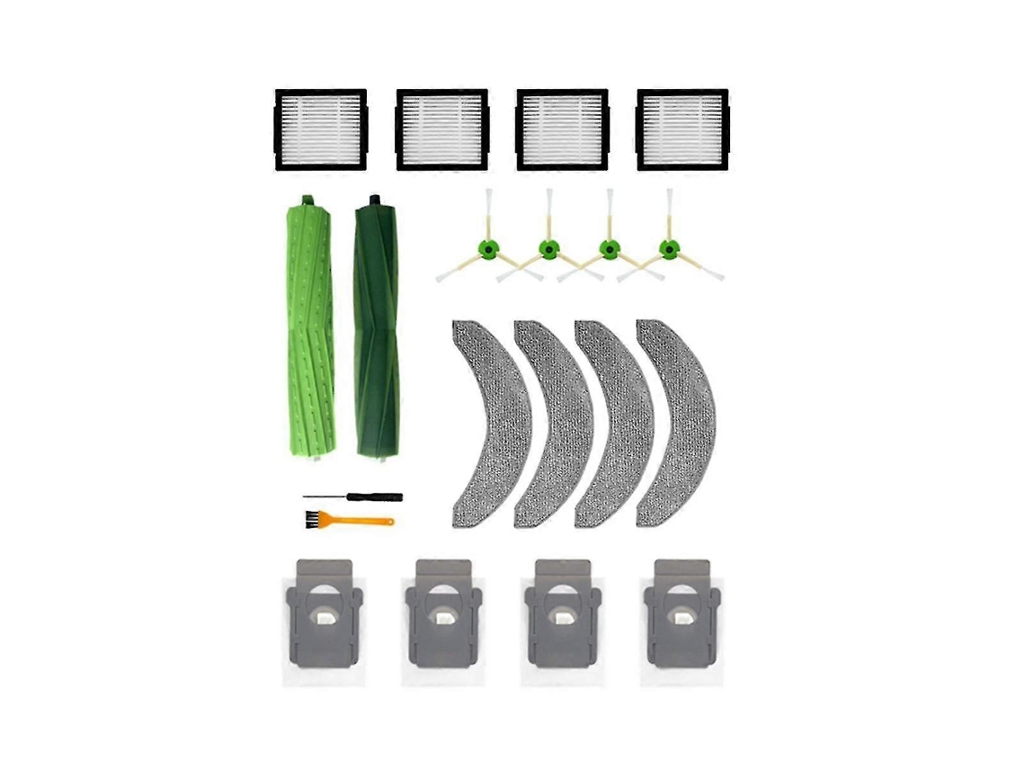 Para el robot aspirador J7+ Combo: cepillo principal, cepillo lateral, filtro HEPA, bolsa para polvo, repuestos y accesorios.