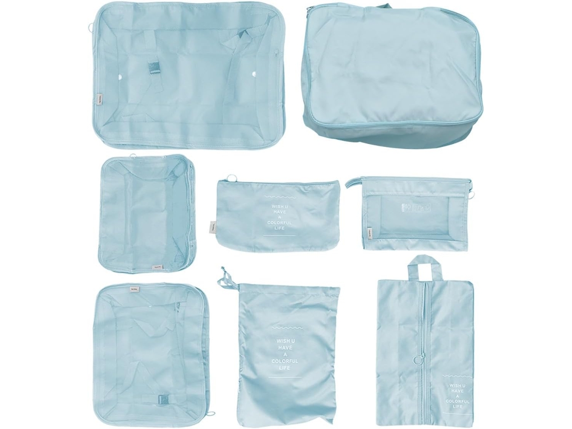 Com 8 Bolsas Organizadoras De Mala Impermeáveis, Cor Azul Coreana, Leves E