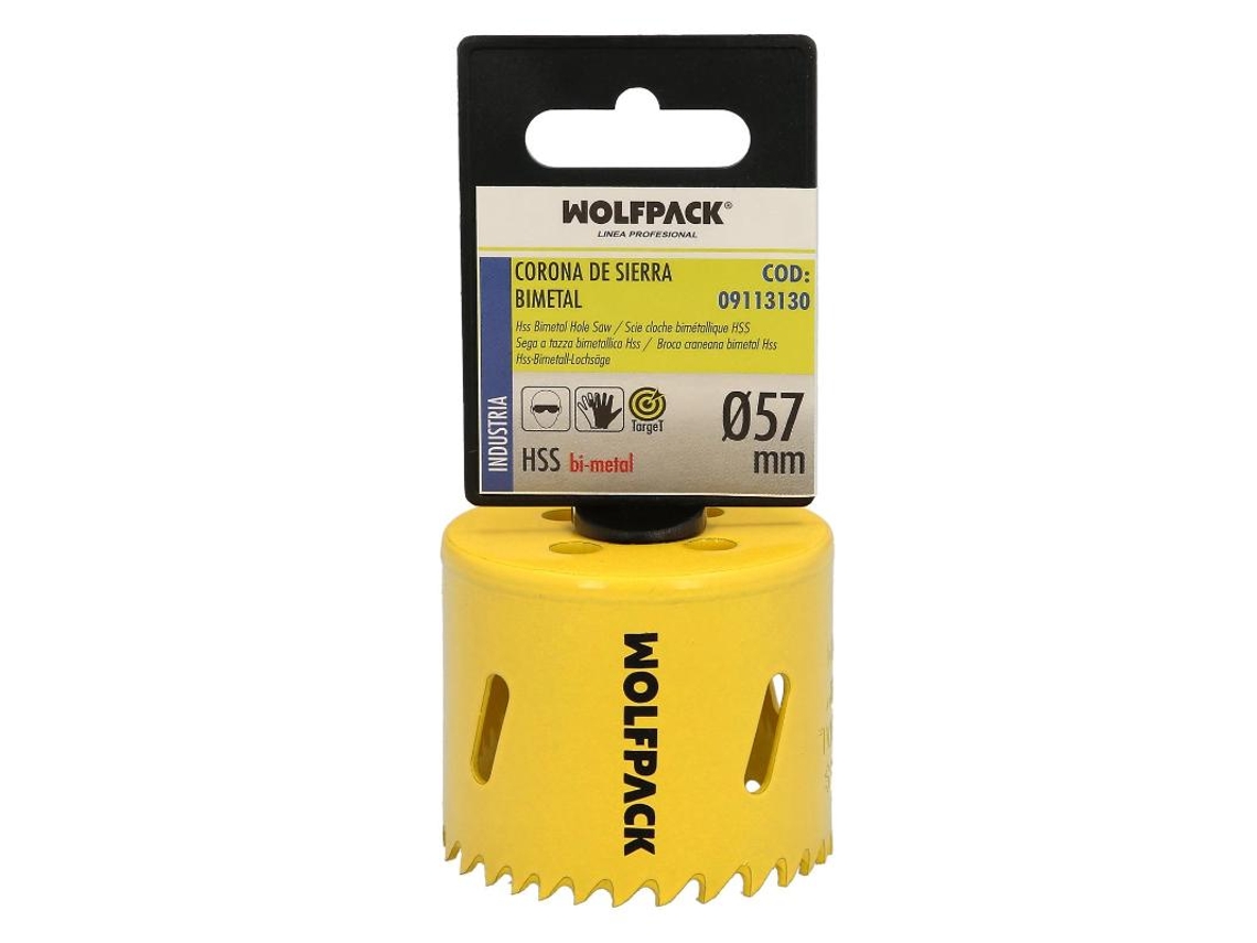 Corona Sierra Bimetal Ø 57 mm Templado Termico. Base Reforzada. Corona Madera. Broca Agujeros Madera. Acero. Hierro. Plasticos WOLFPACK LINEA PROFESIONAL LINEA PROFESIONAL