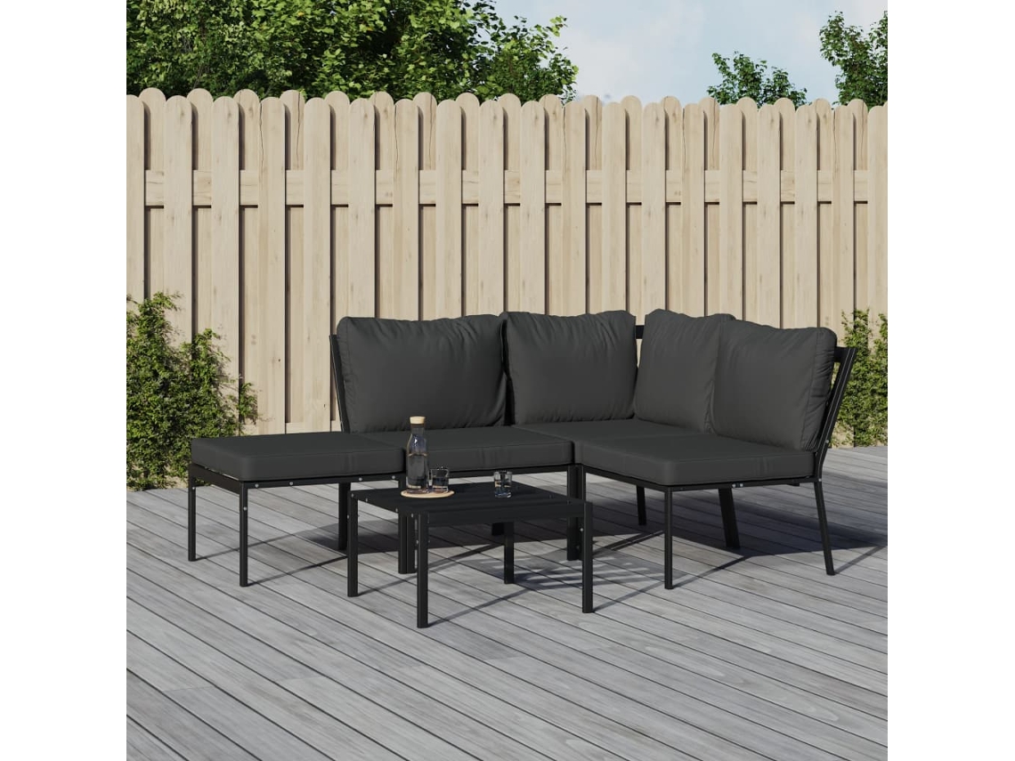 Pcs Conjunto Lounge De Jardim Aço C/ Almofadões Cinzentos Dkd Home Decor