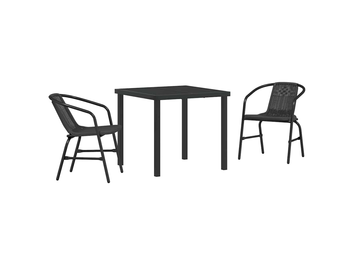 Maison Exclusive - Juego de comedor de jardín de 3 piezas de acero con recubrimiento de polvo negro