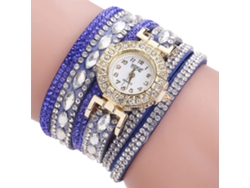 Reloj De Pulsera De Cuarzo Para Mujer Con Diamantes De Imitación En Múltiples Capas De Terciopelo Azul.