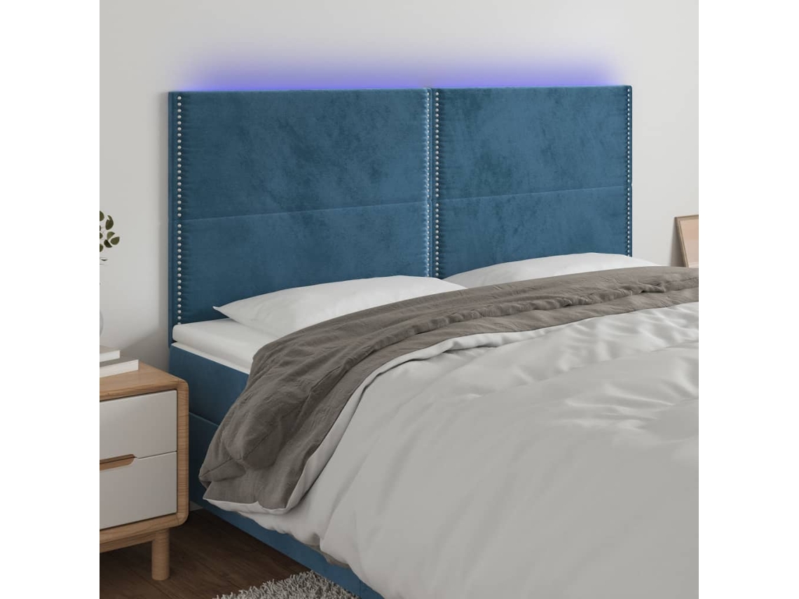 Cabecero Con Luces Led Terciopelo Azul Oscuro 160x5x118/128 Cm