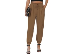 2026-pantalones Lino Mujer Casual Sueltos Con Cintura Elástica Y Bolsillos De Alta Cadera Cómodos Xxl Marrón