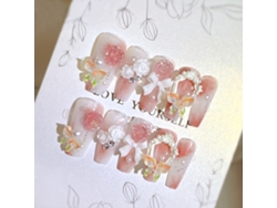24 pegatinas blancas para manicura francesa, uñas postizas con purpurina rosa, cobertura total, uso diario para mujeres y niñas.