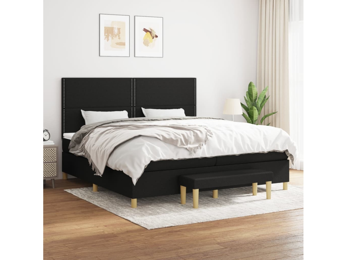 Cama Box Spring Con Colchón Tela Negro 200x200 Cm