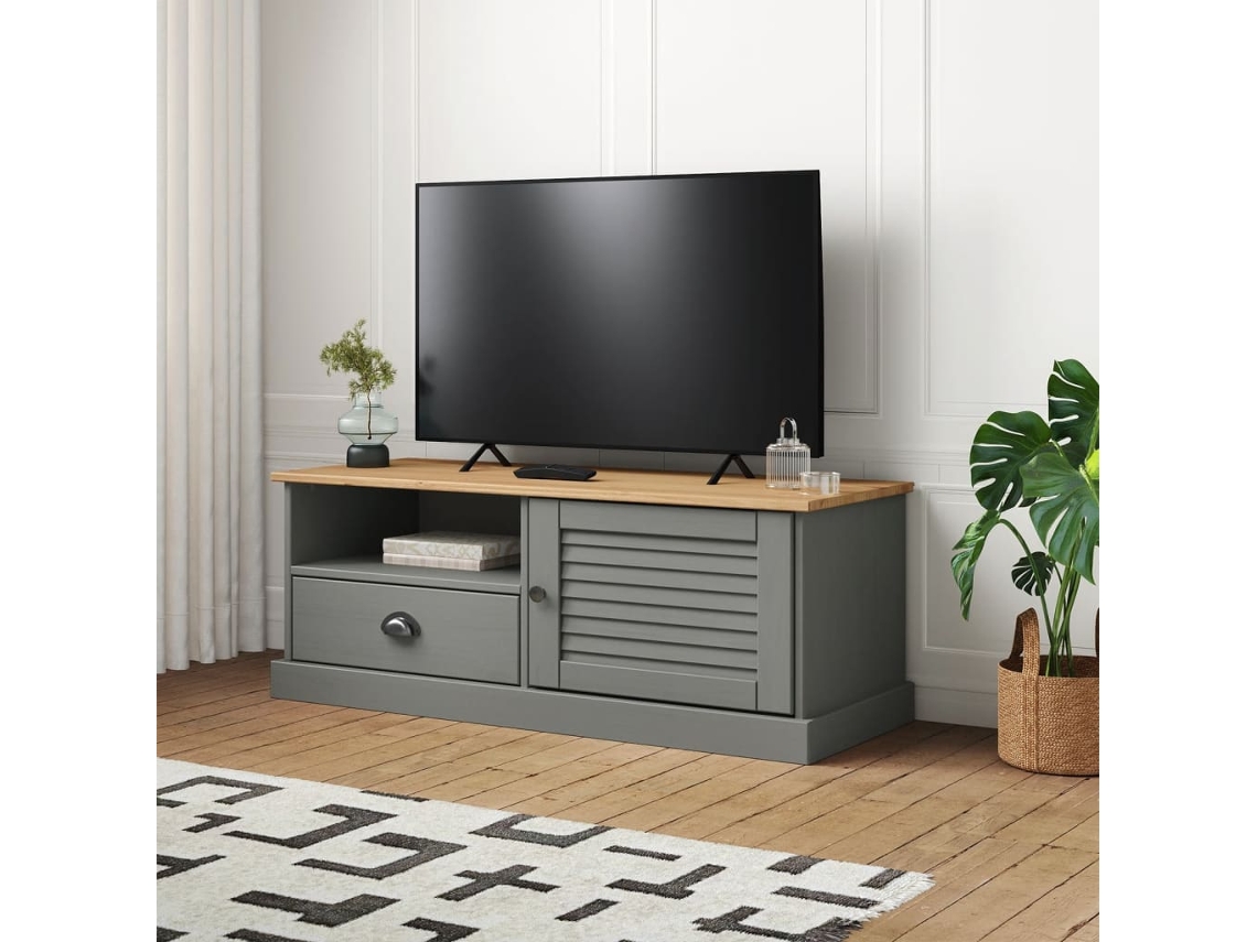 Mueble Para Tv Vigo Madera Maciza De Pino Gris 106x40x40 Cm