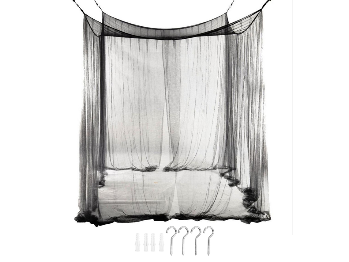 Mosquitera negra ligera con 4 puentes, cama con dosel para uso interior y exterior.
