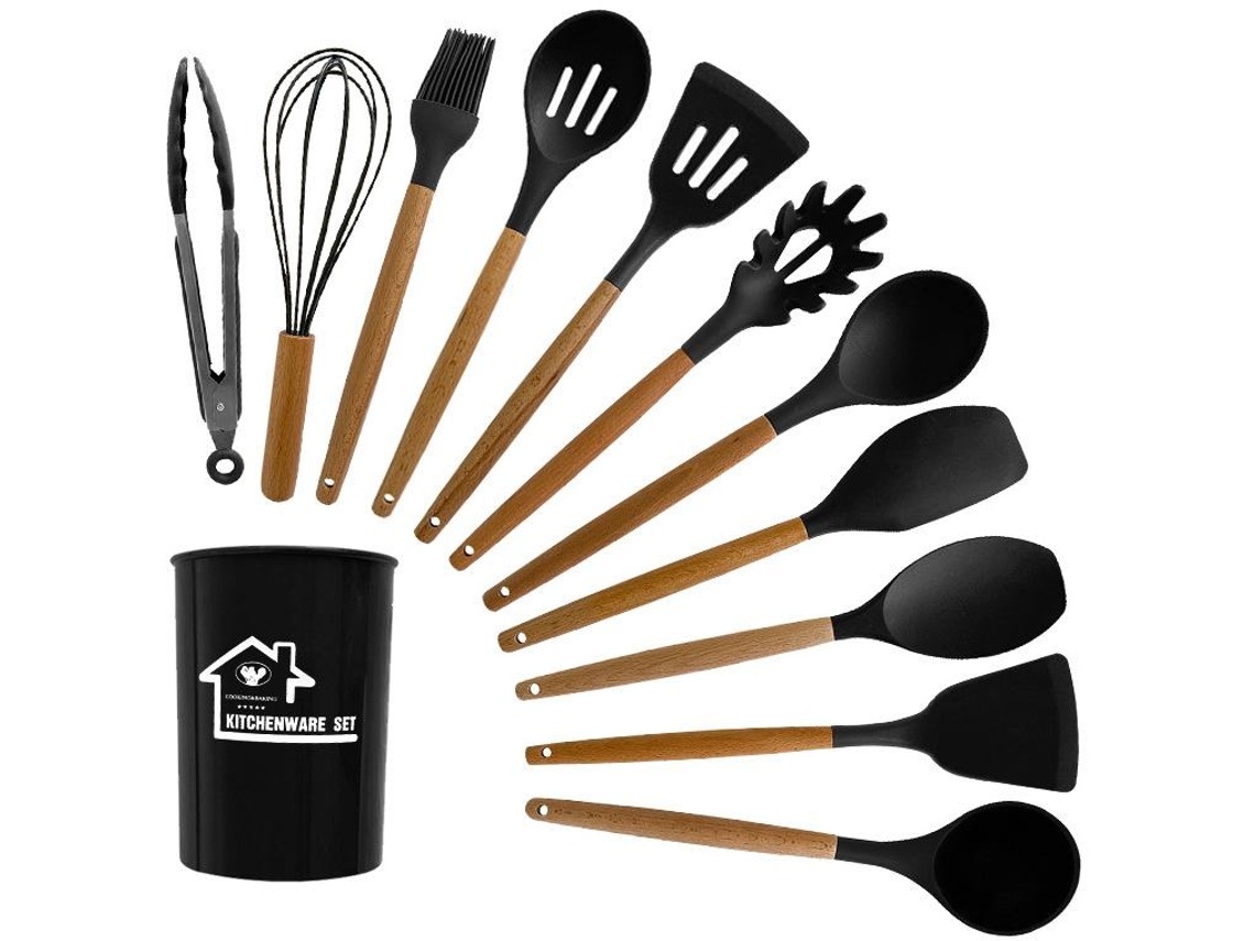 Set De Utensilios De Cocina De Silicona Antiadherente De 12 Piezas Negro Gertiz