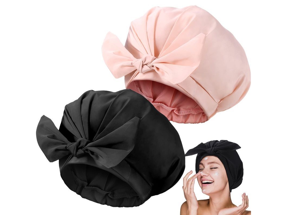 Dan26-gorros De Ducha Linjou 2 Piezas Ajustables Con Moño Impermeables Reutilizables Rosa Negro