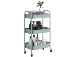 Carrito De Servicio De Acero Con Espacio De Almacenamiento, Con Ruedas, 3 Estantes Perforados, 45 X 30,6 X 79 Cm, Azul Claro.