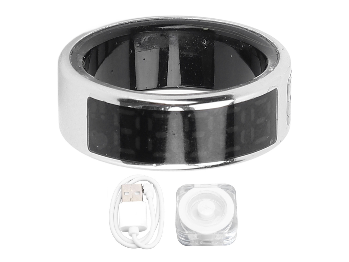 Anel Inteligente Fitness Tracker Tela Táctil Ip68 Aço Inoxidável Prata Size 10 Com Base De Carregamento
