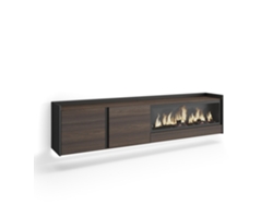 Mueble Tv, Televisión, 212x35x50cm, Para Tv Hasta 80", Chimenea Eléctrica Xxl, Colgado, Suspendido, Led, Roble Oscuro Y Negro