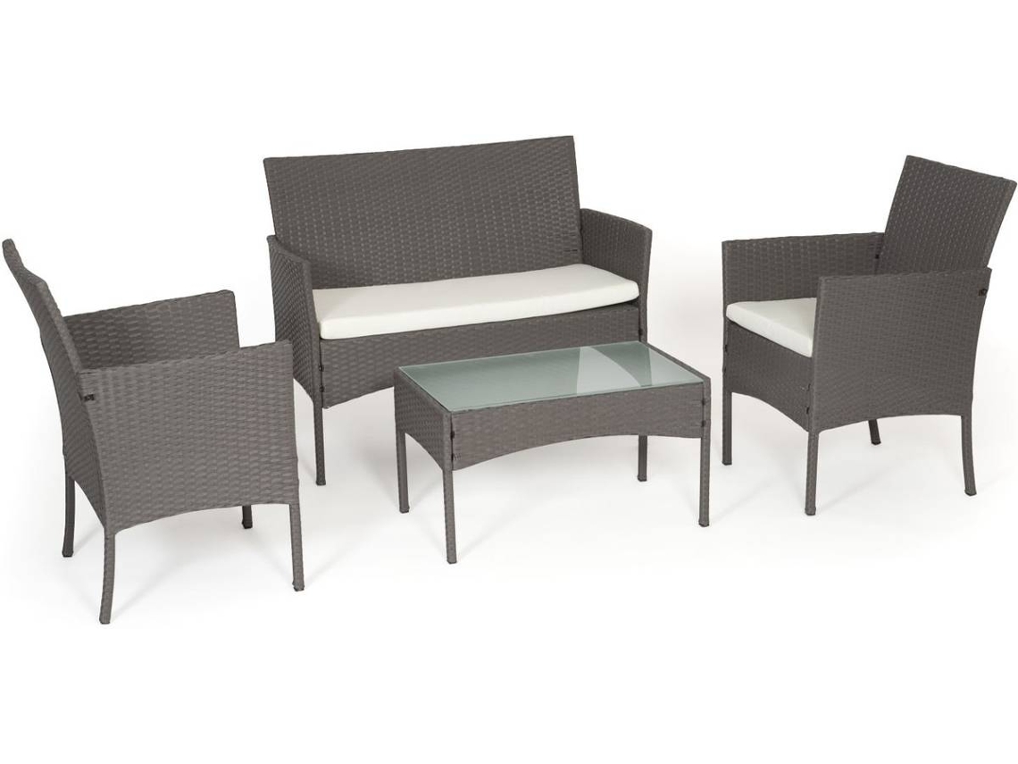 Juego de Jardín HAPPY GARDEN Cordoba en Resina Trenzada Gris (4 Plazas - Cojines Beige)