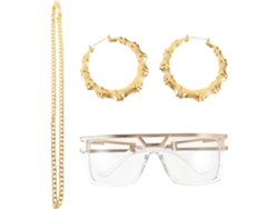 Kit de disfraz de hip hop para mujer: gafas, collar, pulsera, accesorios de joyería.
