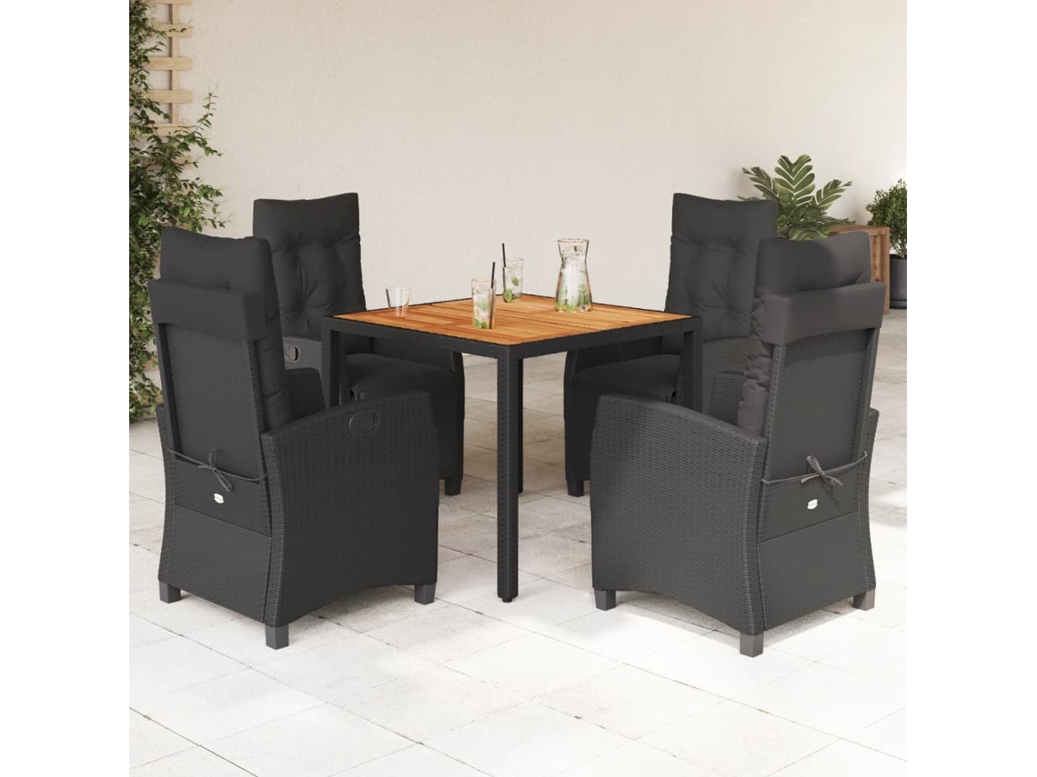 Juego de comedor de jardín de 5 piezas con cojines de mimbre negros de DKD Home Decor