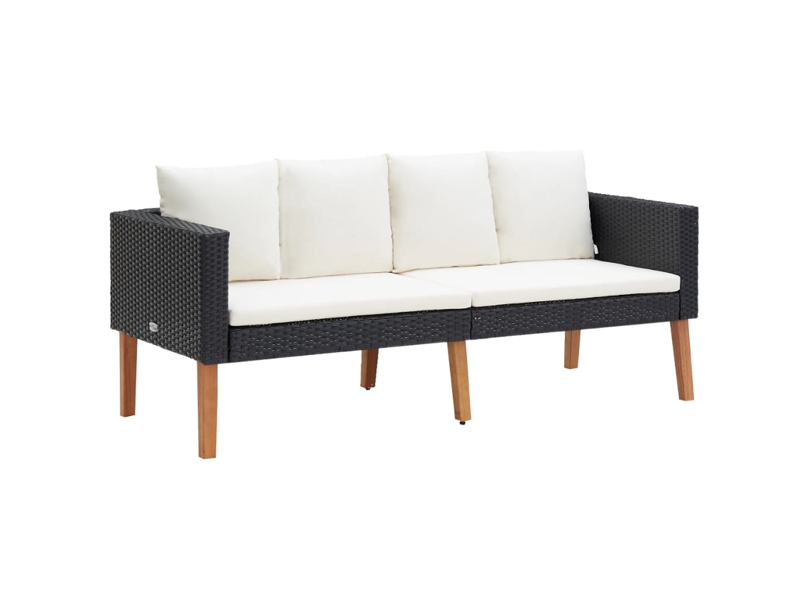 Sofá de jardín de 2 plazas con cojines de mimbre negro, Dkd Home Decor