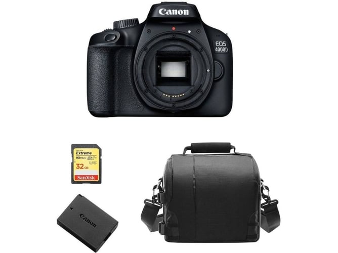 Kit Cámara Réflex CANON EOS 4000D SD32GB + Bolsa + Bateria LP-E10