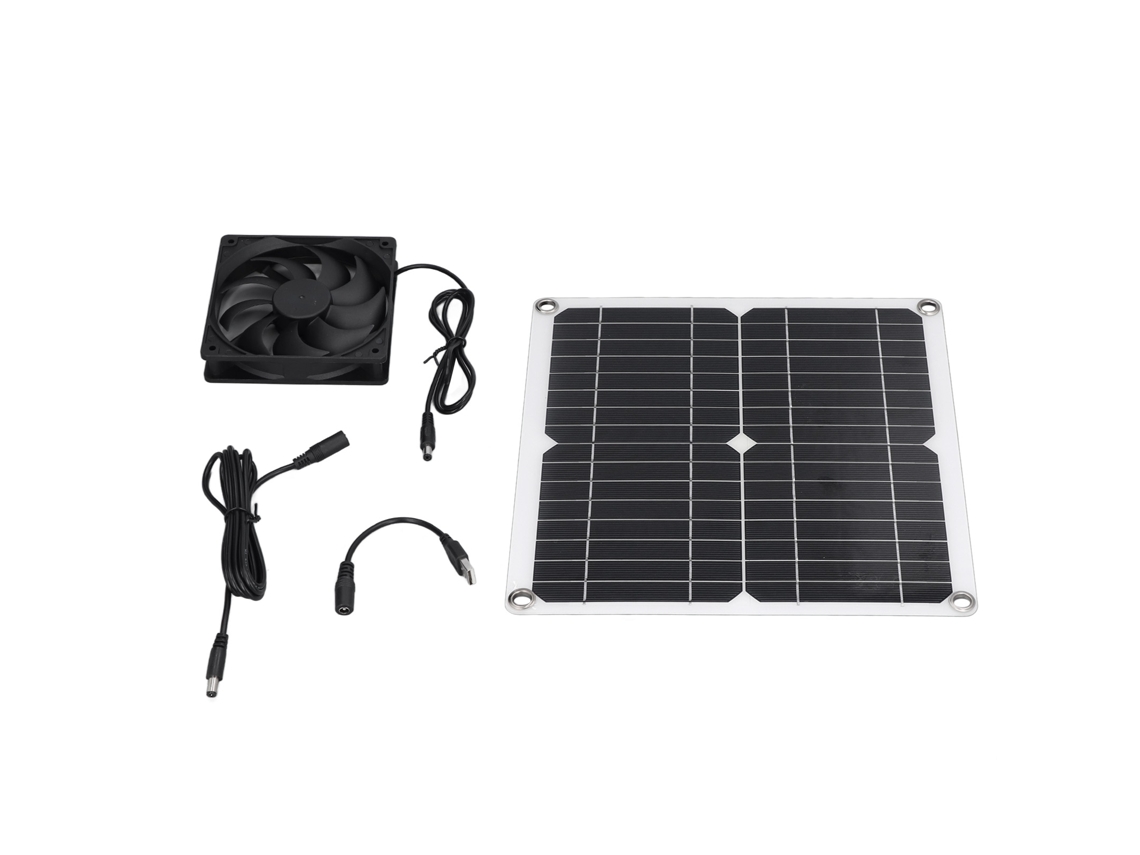 Kit de ventilador solar de 12 W con USB para invernaderos, refugios de animales y carga de teléfonos móviles.