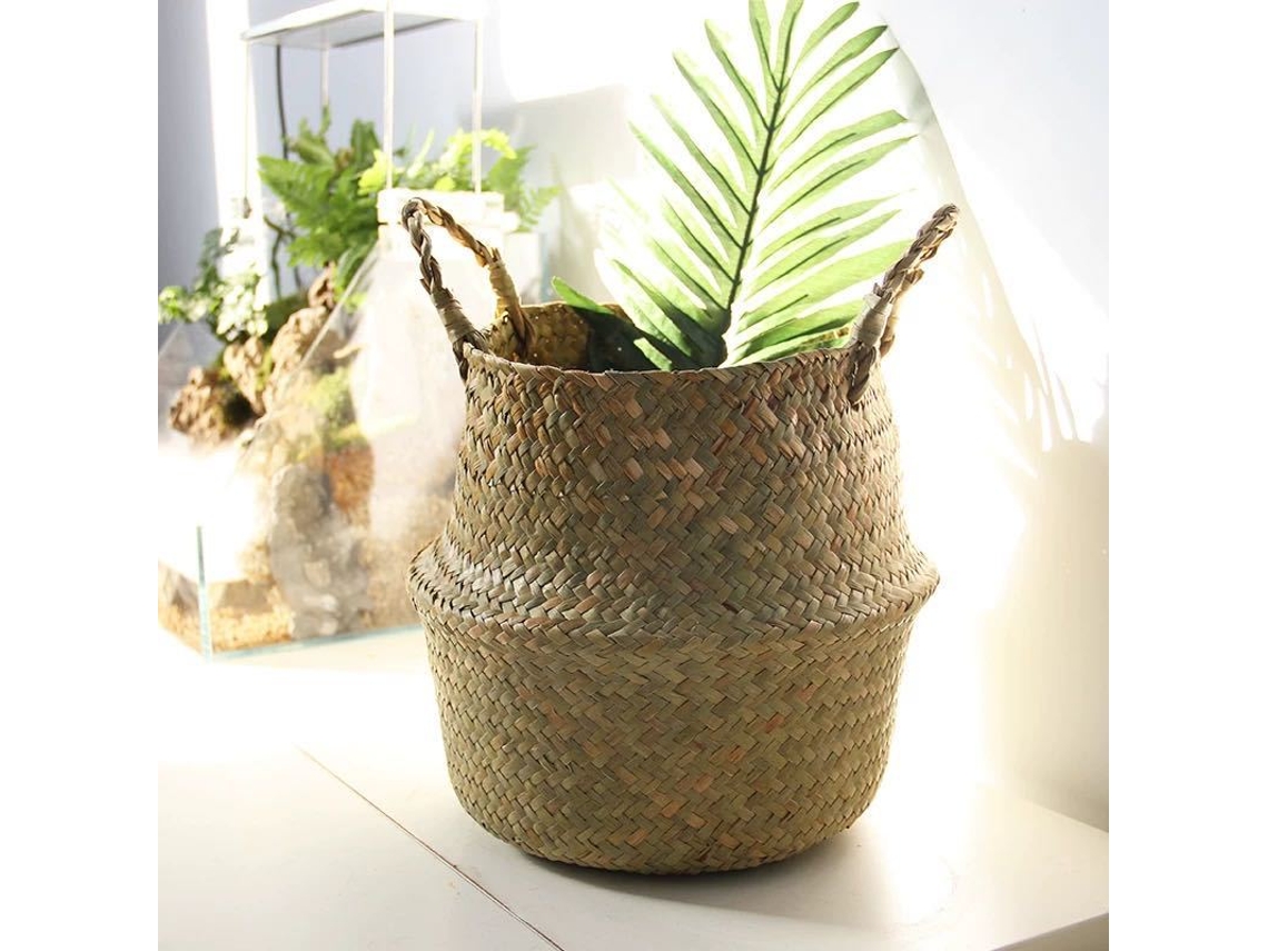 Cesta de mimbre natural, cesta para la colada, cesta grande para almacenaje, jardinera de interior, 22 x 18 x 19 cm