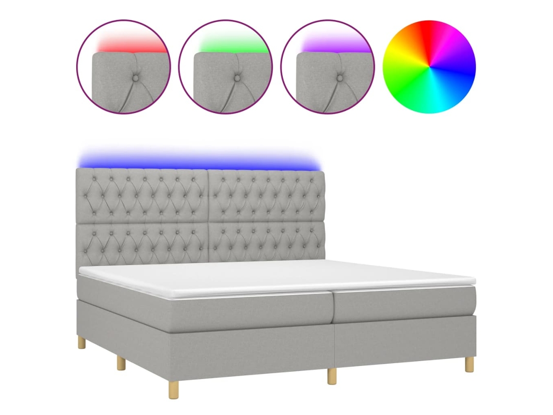 Maison Exclusive - Cama Box Spring Con Colchón Tela Y Led Gris Claro 200x200 Cm
