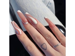 Uñas postizas nude, acabado en gel brillante con forma cuadrada, calidad de salón, flexibles y duraderas, fáciles de aplicar, modernas y elegantes.