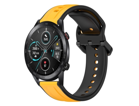 Correa de reloj inteligente para Honor MagicWatch2 de 42 mm y 20 mm de silicona bicolor con bucle convexo (amarillo + negro)