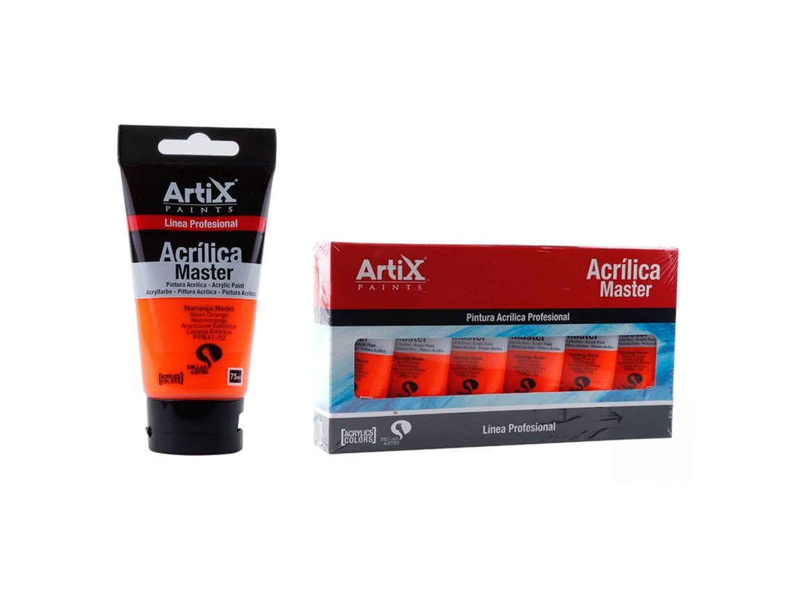 Pack de 6 Unidades de Pintura Acrílica Expert 75 ml Naranja Neón Dam