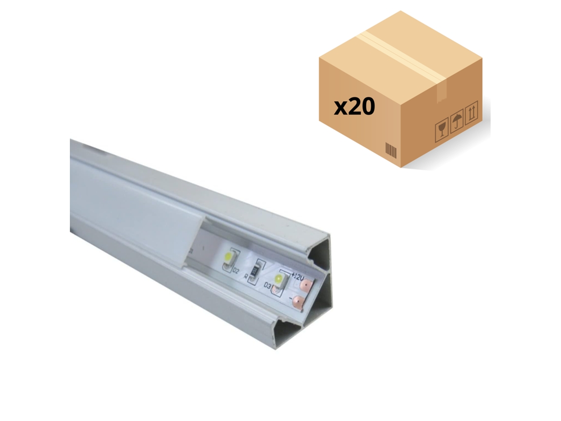 Pack x20 Perfiles Aluminio de Esquina para tira led. 2 metros. Con Tapa Traslúcida. 18,2x18,2mm JANDEI