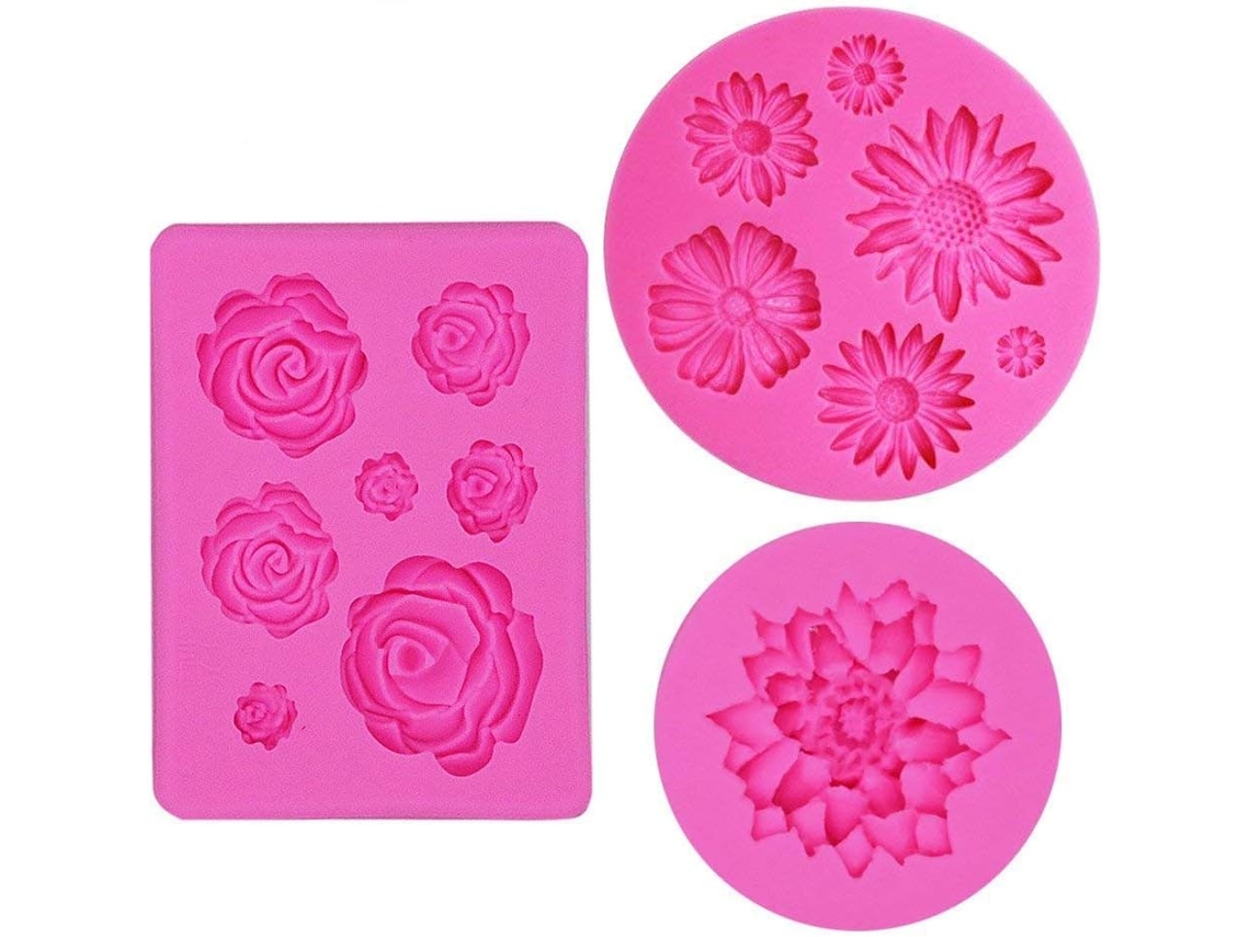 Molde de silicona JEIIBRZUI para dulces en forma de rosa y margarita 1 rosa 2 margaritas