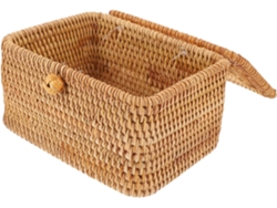 Caja Compacta Para Pañuelos De Ratán Natural Tejido, 16x12x9 Cm. Dispensador De Pañuelos Creativo Y Práctico.