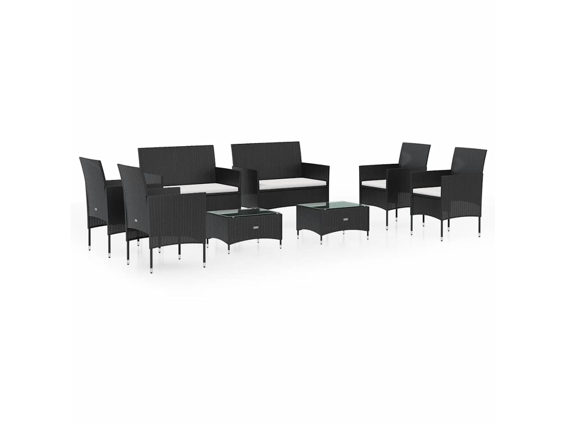 Maison Exclusive - Conjunto de salón de jardín de 8 piezas con cojines de mimbre, negro