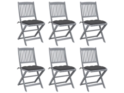 Sillas plegables de exterior de acacia maciza DKD Home Decor de 6 piezas con cojines
