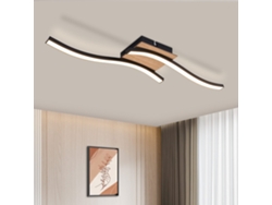 Lámpara de techo LED para sala de estar, madera ondulada negra, moderna, luz blanca cálida Zmh