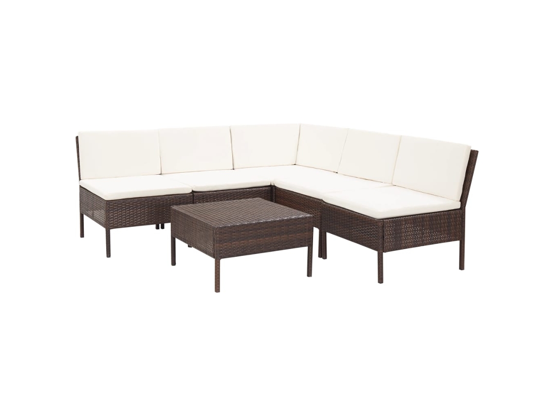 Conjunto de jardín DKD Home Decor de 6 piezas con cojines de mimbre marrón