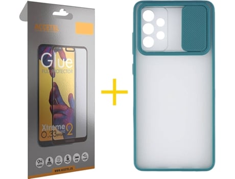 Carcasa y Protector de Pantalla de Vidrio Full Samsung A72 5G ACCETEL Gel Protección Cámara Verde