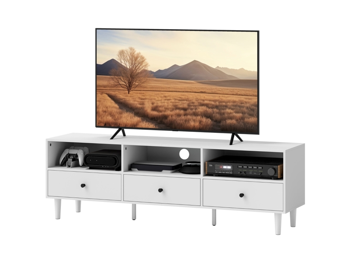 Mueble Para Tv De 140 Cm Con Gestión De Cables, 3 Cajones Y 75 Pulgadas.