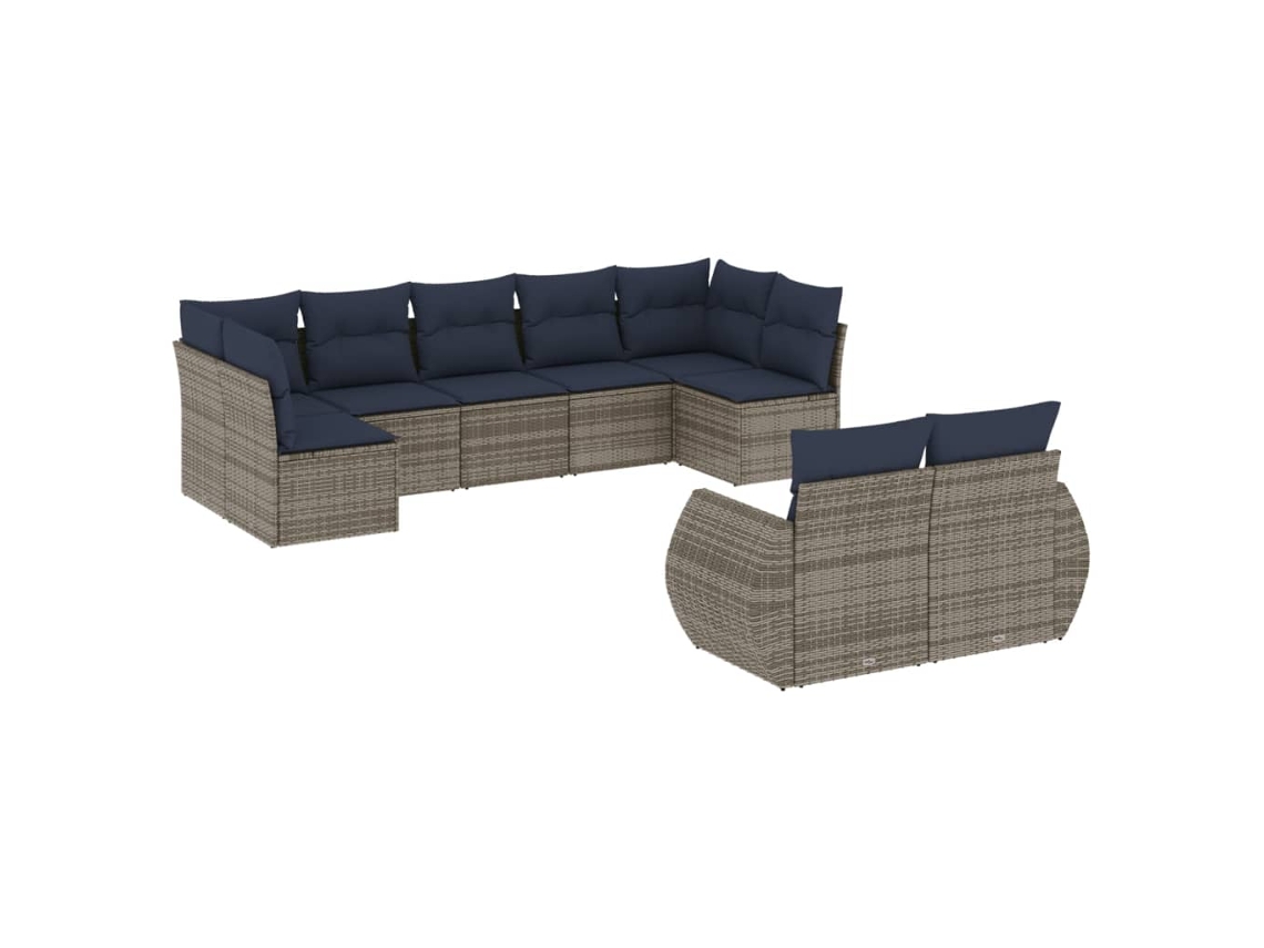 Conjunto de sofá de jardín de 9 piezas con cojines, ratán gris. EXCLUSIVO DE MAISON.