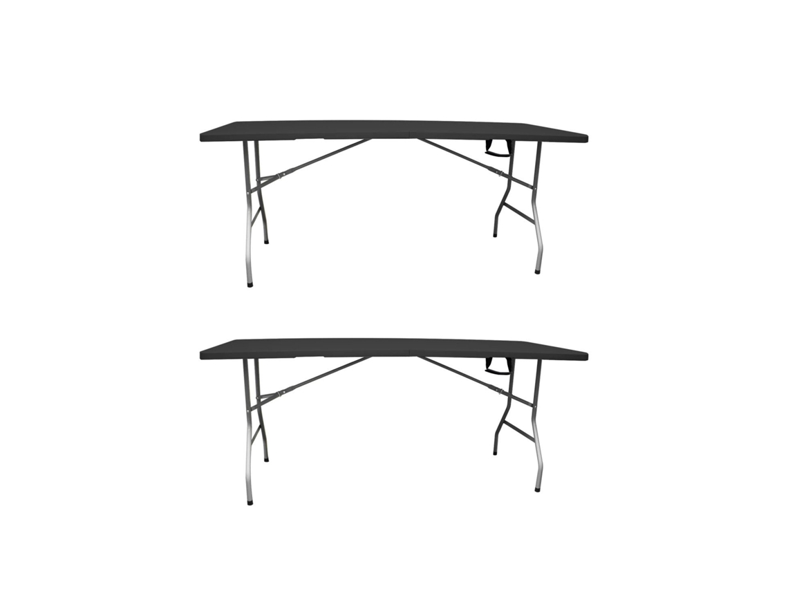 Mesa Plegable Rectangular 180x70x74cm Catering | Mesa Resina Con Patas De Acero Plegable Para Eventos Y Terrazas Negro 2 Unidades