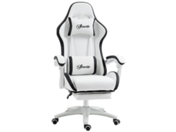 Silla de oficina con ruedas, altura regulable, asiento giratorio 360°, 60x61x79 88 cm, color crema.