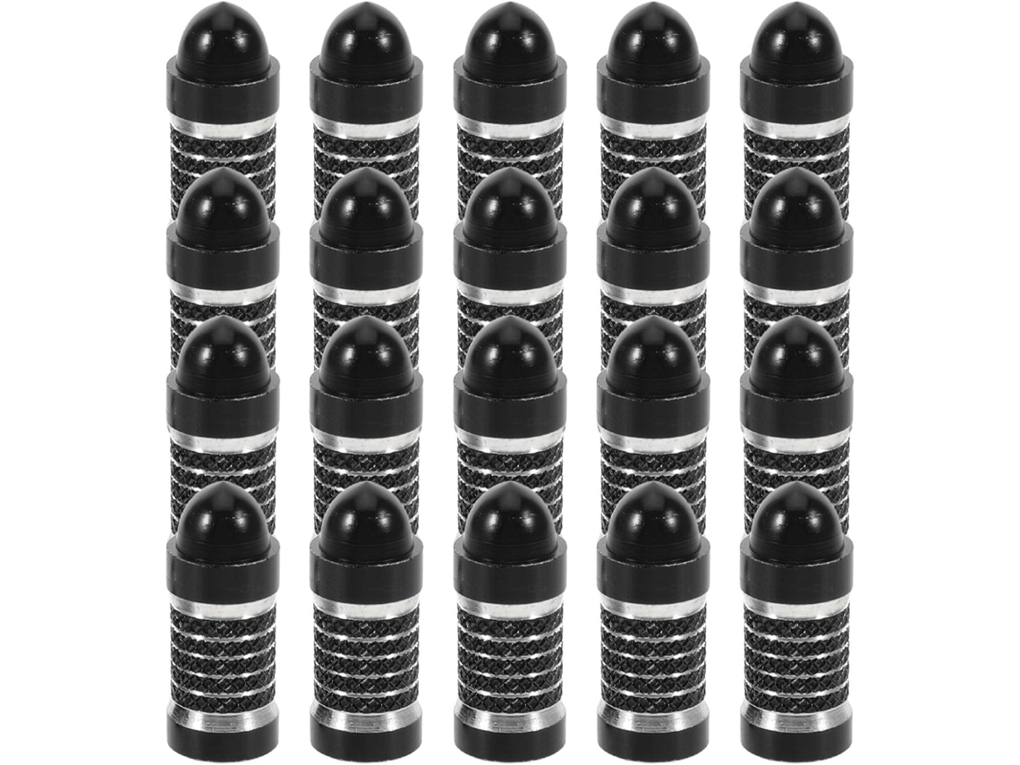 Paquete De 20 Tapones De Válvula De Metal Negro Con Ribete De Encaje Plateado, Vástagos Americanos Largos.