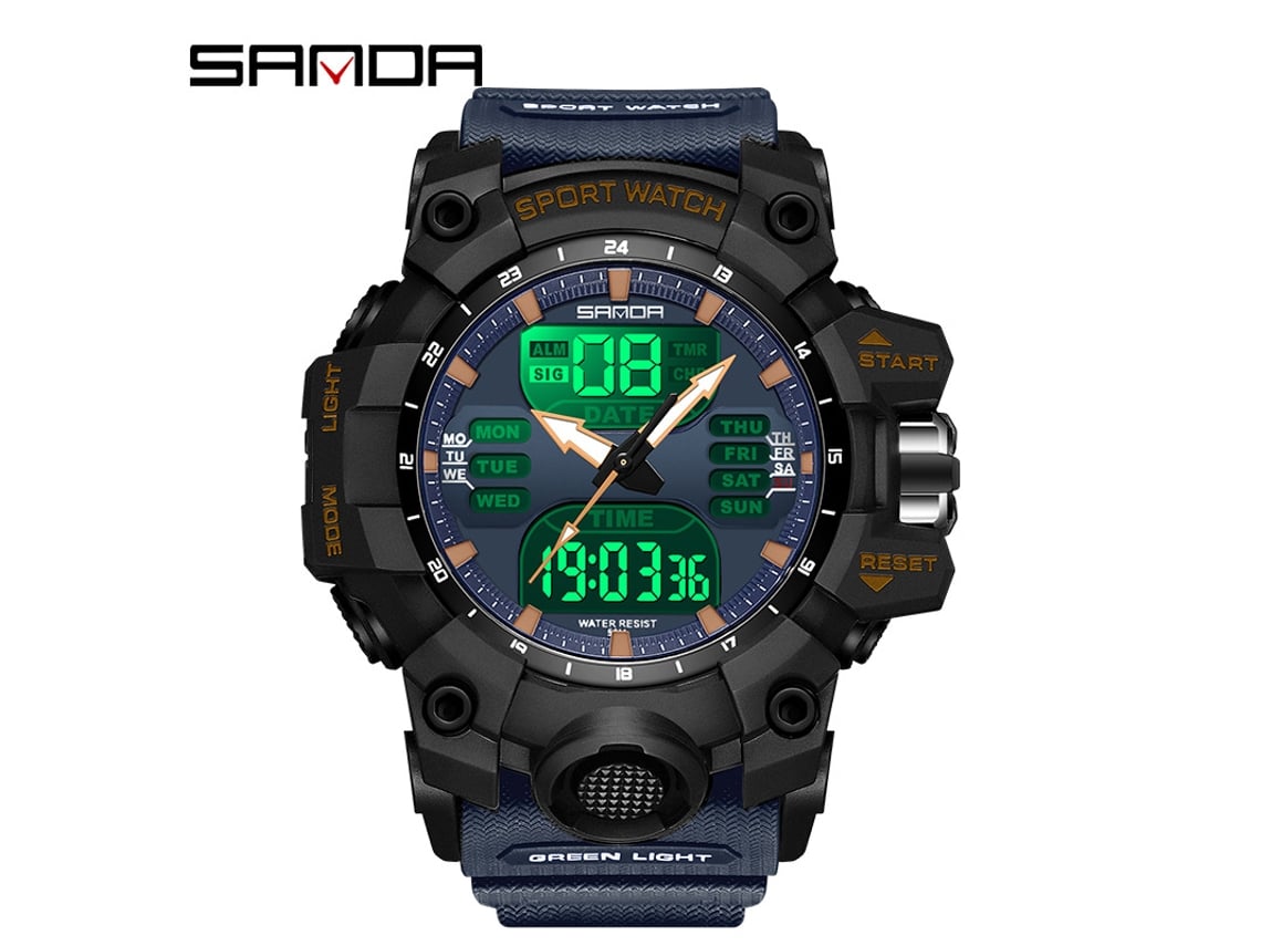Reloj Deportivo Multifuncional, Moderno Y Elegante (negro Y Azul para Hombre) Con Acabado Luminoso.