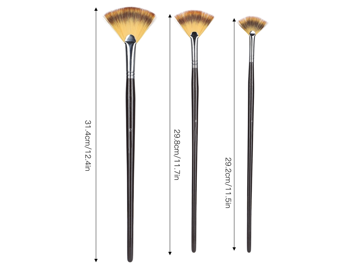 Juego De 3 Pinceles De Abanico, De Cerdas De Nailon, De Madera, Para Acuarela, Óleo Y Acrílico.