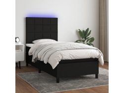 Cama Box Spring Colchón Y Luces Led Tela Negro 90x200 Cm