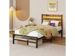 Estructura De Cama Metálica De 90x200 Con Cabecero, Usb, Led Y Espacio De Almacenamiento Debajo, Silenciosa.